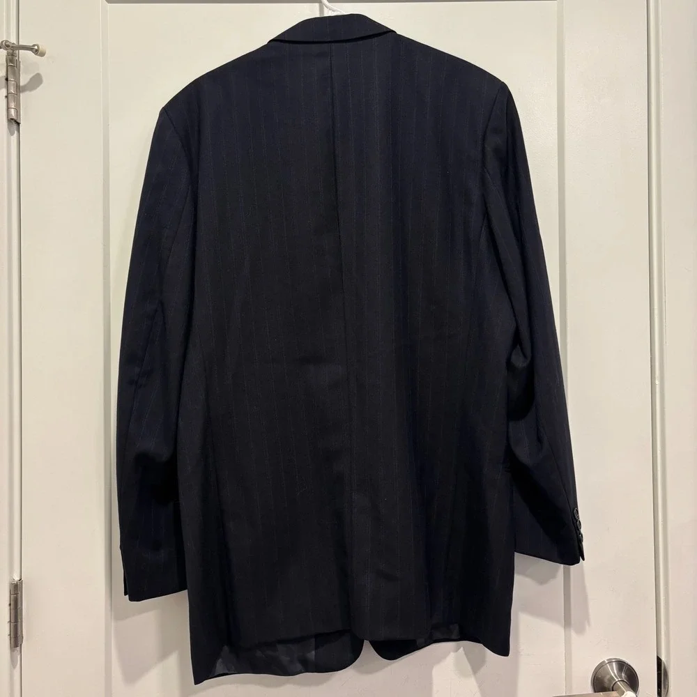 Vintage Hugo Boss Pinstripe Blazer Navy Blue Pure Wool Made in Western Germany